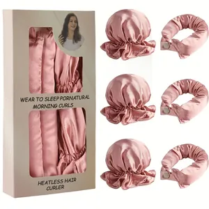Hitzefreier Lockenwickler Satin Seide Lockenband Zum Schlafen Weiches Stirnband Haarroller Mit Haube Damen Styling Werkzeuge