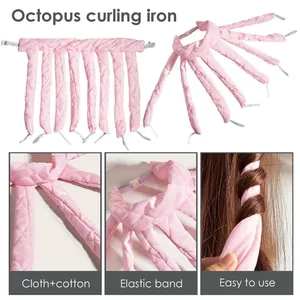 Détail du boucleur pieuvre rose sans chaleur avec tissu doux et boucle élastique