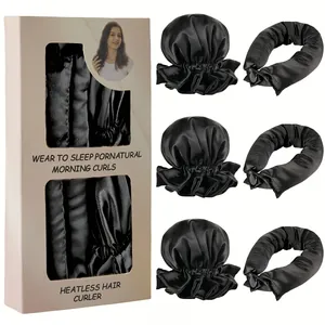 6-teiliges schwarzes Set für hitzefreie Locken mit Satin-Schlafkappen in Fensterbox