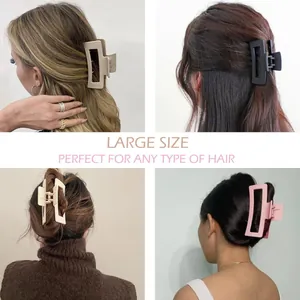 Détails de grandes pinces à cheveux mates rectangulaires portées sur divers types de cheveux