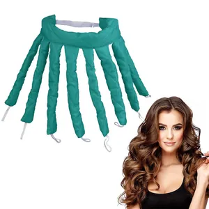 Bigoudi sans chaleur bleu sarcelle à huit branches avec bandeau élastique réglable