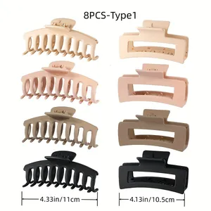 8er-Set matte Haarklammern in rechteckigen und runden Designs in vier neutralen Farben