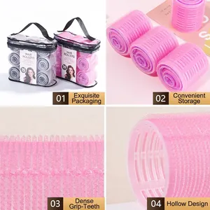 36-piece hair roller set with portable storage bag and self-grip design in multiple sizes