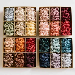 Chouchous en Satin de Couleur Unie Élastiques à Cheveux Support de Queue de Cheval Bandeaux Femmes Filles Mode Accessoires de Cheveux