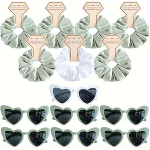Satin Silk Like Scrunchie And Heart Shaped Sunglasses Set For Bridesmaid Proposal Wedding Party Favors Women Hair Accessories