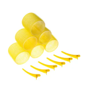 Set dettagliato di 6 bigoudis gialli autoadesivi e fermagli per capelli abbinati per styling