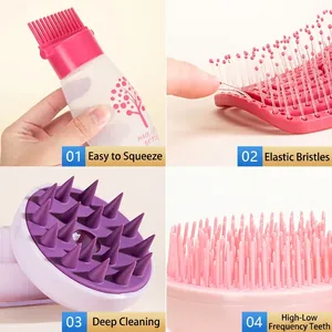 4-piece hair care set with scalp massage brush, applicator bottle, and flexible detangling combs
