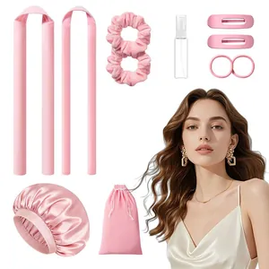 Roze hittevrije krulset met satijnen slaapmuts haarelastiekjes en styling accessoires