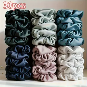 Lot de 30 chouchous en satin aux couleurs Morandi avec texture plissée soyeuse