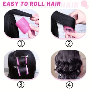 Set di rulli per capelli rosa con clip per onde voluminose e styling della frangia