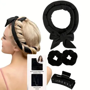 Dettaglio set bigodino senza calore nero con elastici e clip per capelli grande