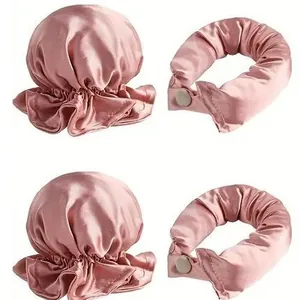 Set arricciacapelli senza calore in raso rosa e cuffia per onde naturali