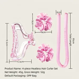 Hitzefreies Lockenwickler-Set in Rosa mit 95cm Lockenstab, Satin-Haargummis und Haarklammer