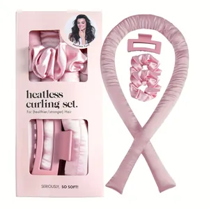 Heatless Curling Set With Satin Curling Ribbon Hair Scrunchies And Claw Clip Overnight Sleep Silk Headband Hair Rollers