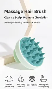 Detail of silicone scalp massager brush with soft bristles for deep cleaning and relaxation