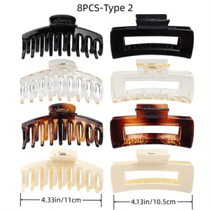 Lot de 8 pinces à cheveux mates rectangulaires et courbées en noir, ambre et crème