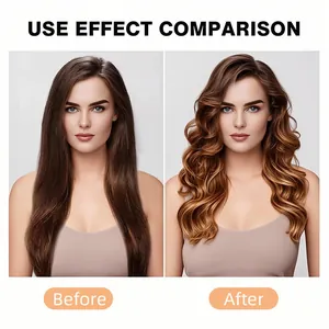 Comparación antes y después de rulos sin calor mostrando ondas naturales en el cabello