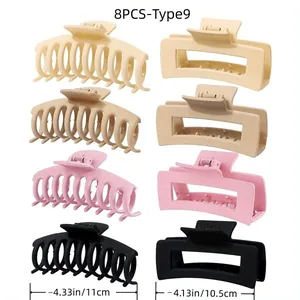 Lot de 8 grandes pinces à cheveux mates en beige, rose et noir, longueur 11 cm