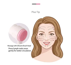Détail de la tête de brosse faciale en silicone rose montrant les picots de massage