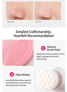 Détail des poils doux et de la tête en silicone pour un nettoyage profond des pores