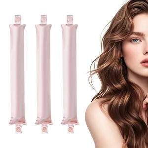 Set de 3 rizadores de pelo sin calor rosa para ondas naturales con acabado de satén y botón