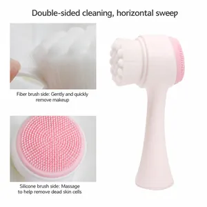 Brosse nettoyante visage manuelle double face avec fibres douces et picots en silicone