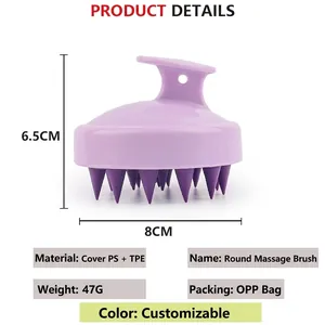 Brosse de massage cuir chevelu ergonomique violette avec poils en TPE souples pour le lavage