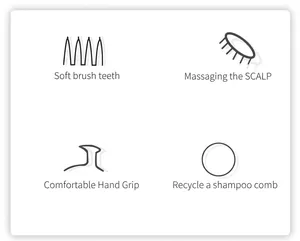 Diagramme détaillé de la brosse de massage du cuir chevelu avec poils souples et manche ergonomique