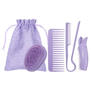 Set professionale da 5 pezzi di spazzole per capelli in paglia di grano viola opaco