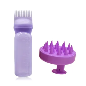 Lila Haarfärbeflasche mit Skala und Kopfhaut-Massagebürste Set für die Haarpflege