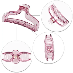Elegant large pink transparent acrylic claw clip for hair styling with metal spring