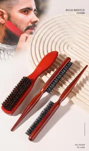 Juego de 3 cepillos de madera maciza y cerdas de jabalí para barba y peinado