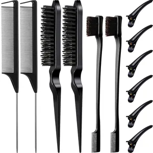 Set professionale per capelli da 12 pezzi con spazzole per cotonare, pettini e mollette
