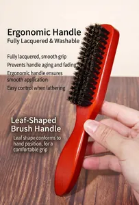 Cepillo ergonómico para barba de madera en forma de hoja con cerdas negras densas y laca