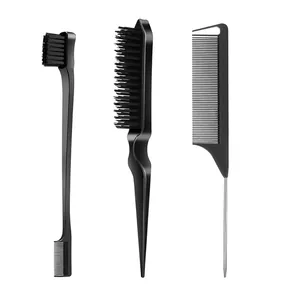 Set profesional de peluquería de 3 piezas con cepillo para bordes, de cardar y peine de púa