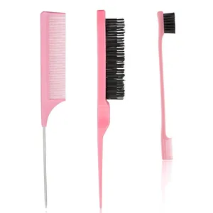 Detalle del juego de peines rosa que incluye peine de púa y cepillo para el cabello