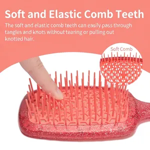 Spazzola per capelli flessibile rossa glitterata con setole elastiche per massaggio