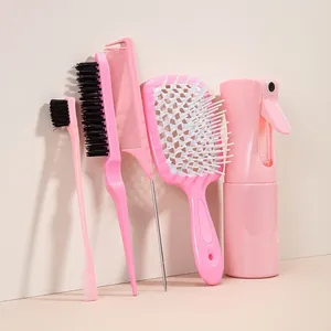 Set de 5 accessoires de coiffure rose macaron avec brosse, vaporisateur et peigne