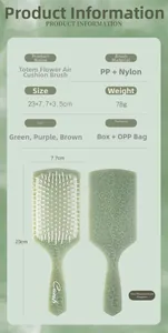 Detail view of totem square air cushion brush with PP nylon bristles and product dimensions
