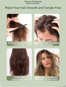 Detail showing square cushion brush benefits for frizzy, tangled, and damaged hair types