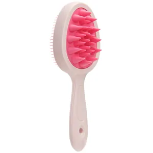 Ergonomic long handle scalp massager and shampoo brush with dual-action silicone bristles