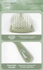 Macro detail of square air cushion massage brush with green floral totem and white bristles