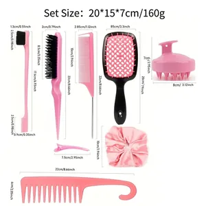Tableau des tailles détaillé du kit de brosses à cheveux rose avec mesures précises