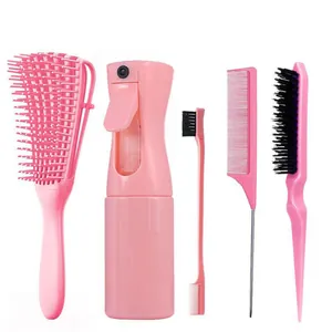 Kit de coiffure rose 5 pièces avec vaporisateur et brosses démêlantes
