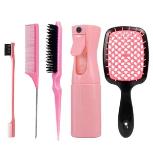 Kit de coiffure rose 5 pièces avec brosse démêlante, vaporisateur et peignes de coiffage