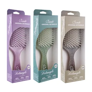 Three square detangling hair brushes with mandala pattern packaging for women