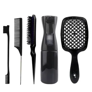 Détails du kit de coiffure professionnel 5 pièces noir avec peignes et flacon pulvérisateur