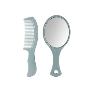 Set portátil de 2 piezas de mini espejo y peine infantil en elegante acabado azul morandi
