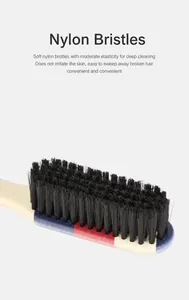 Détail du blaireau de coiffeur avec poils en nylon et manche rayé