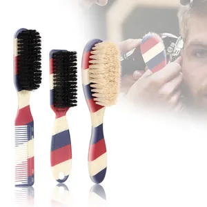 Professionelle Barbershop Gestreifte Herren Bartbürste Und Haarreinigungskamm Vintage Rot Weiß Blau Haarstyling-Werkzeuge